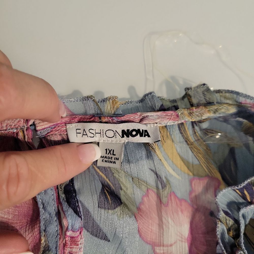 Fashion Nova In A Ruffle Blue with Purple Floral Sheer Tiered Mini Dress Size XL - Picture 6 of 8